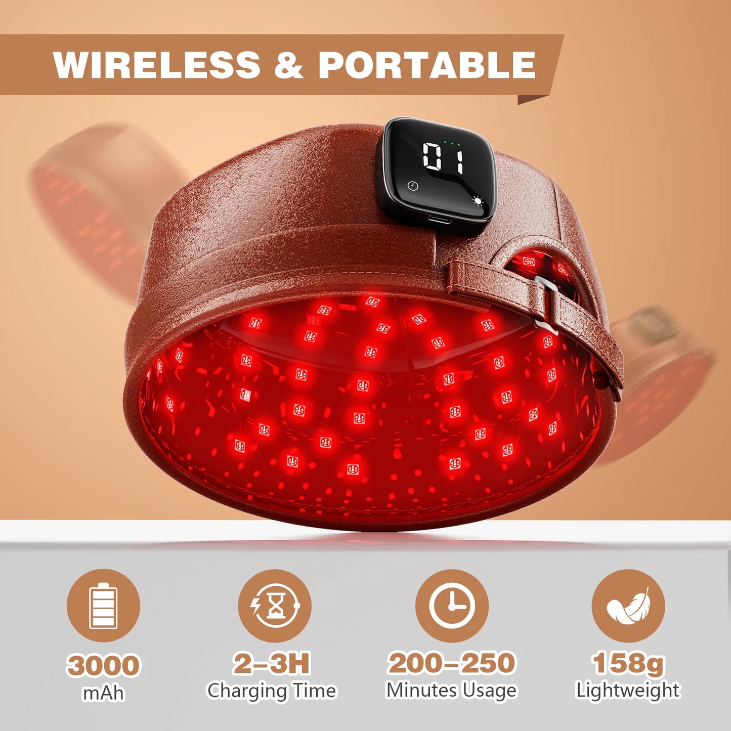 Wireless Hair Growth Cap 120 Diodes 850nm 660nm Red Light Therapy Cap for Hair Regrowth Anti Hair Loss Relax Scalp Hair Care Hat