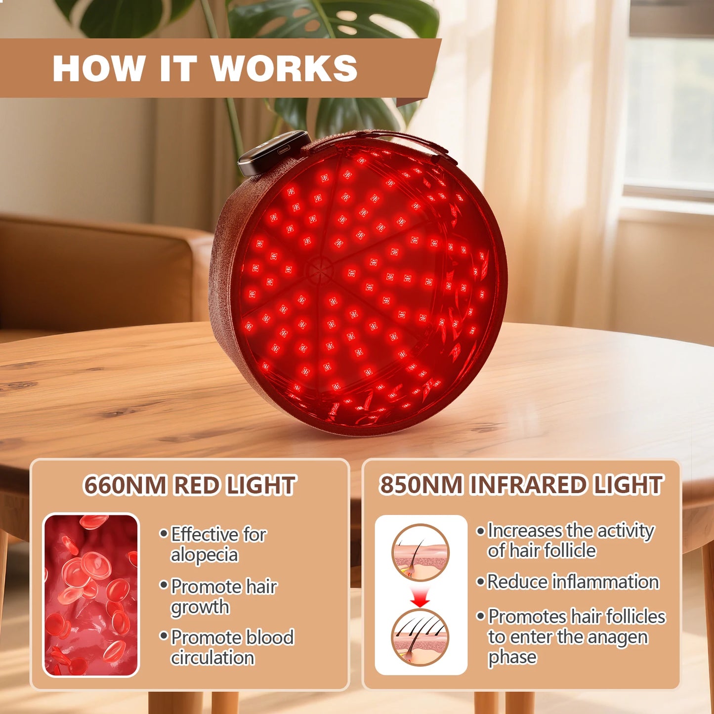 Wireless Hair Growth Cap 120 Diodes 850nm 660nm Red Light Therapy Cap for Hair Regrowth Anti Hair Loss Relax Scalp Hair Care Hat